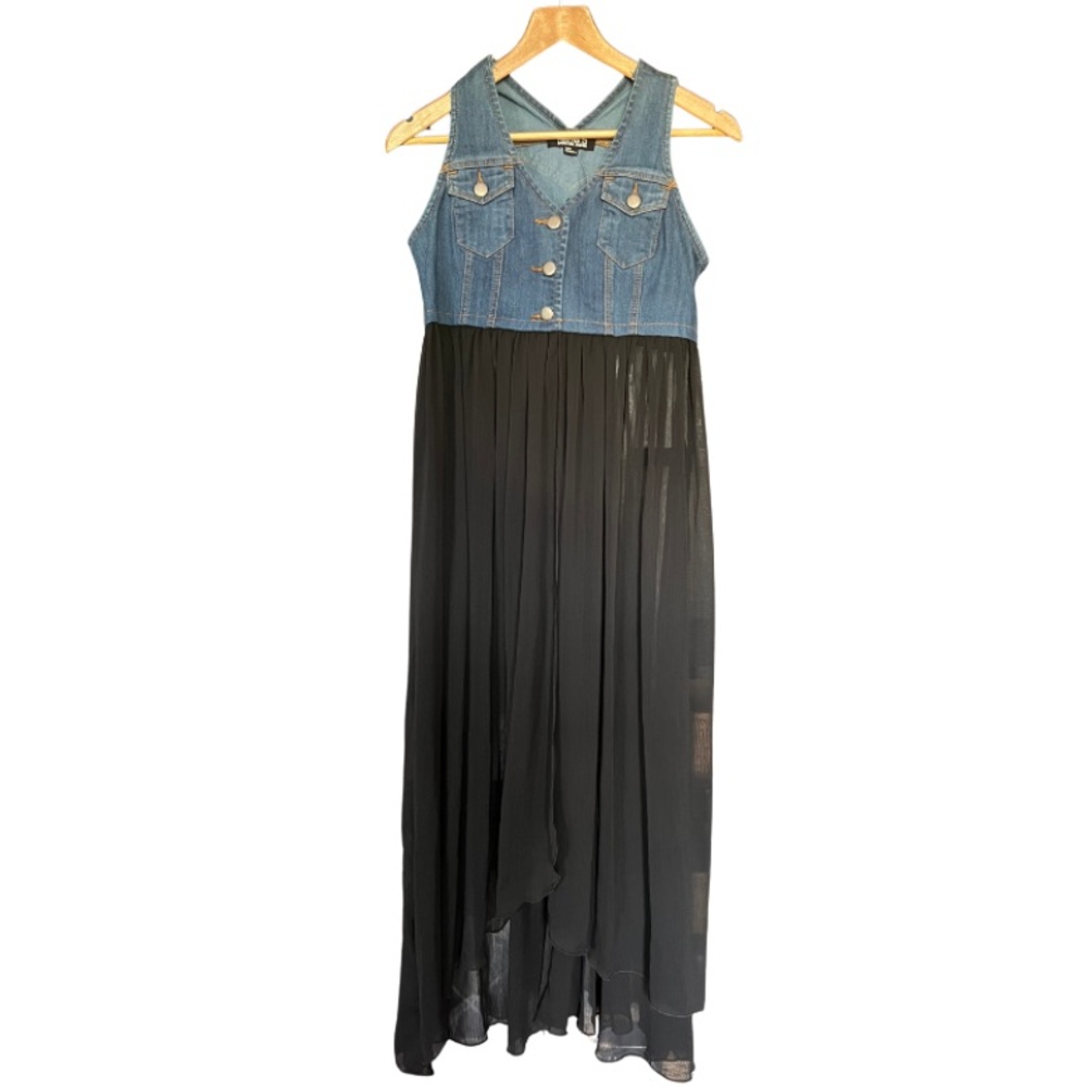 New - Forever 21 Denim and Sheer Black Long Vest